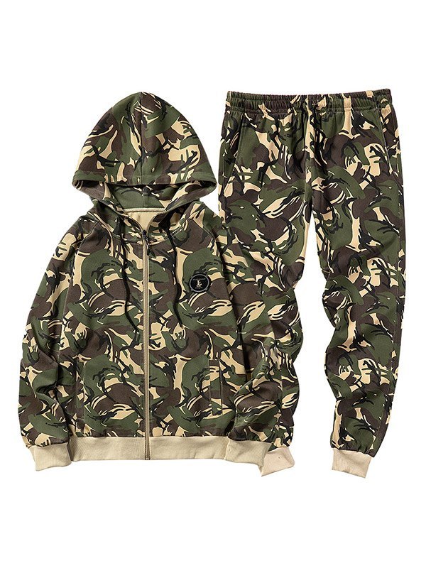 EMMIOL Men's Camo Print Tracksuit Two-Piece Outfit