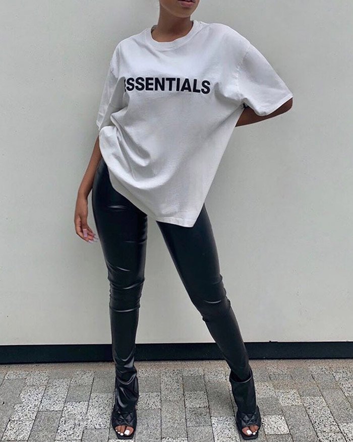 EMMIOL Pu Leather High Waist Slit Pants