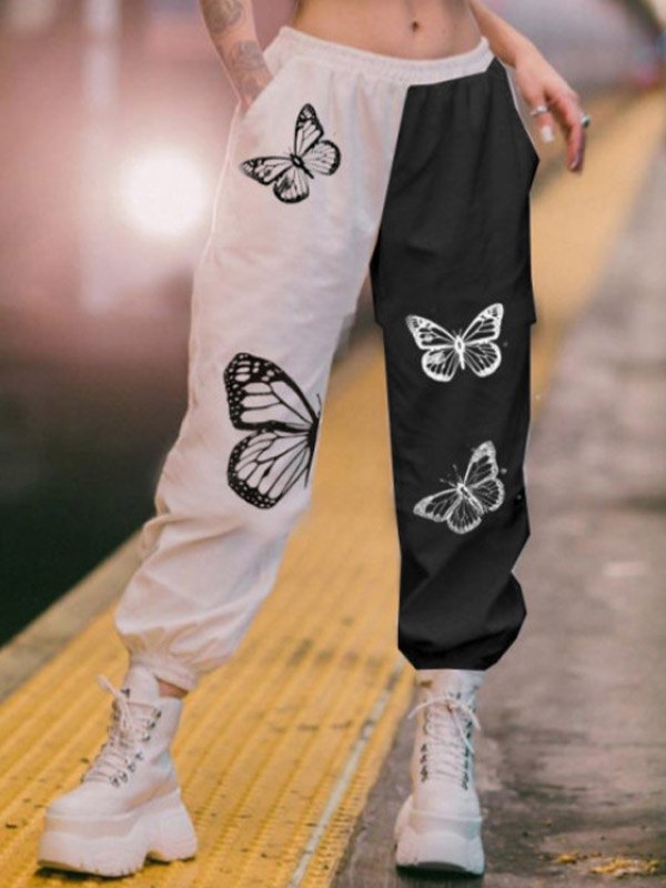 2022 Pantalones joggers con estampado de mariposas en contraste Colores  Múltiples S In Jogger Pants Online Store. Best For Sale | Emmiol.com