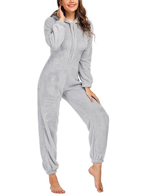 EMMIOL Zip Up Fleece Lounge Jumpsuit