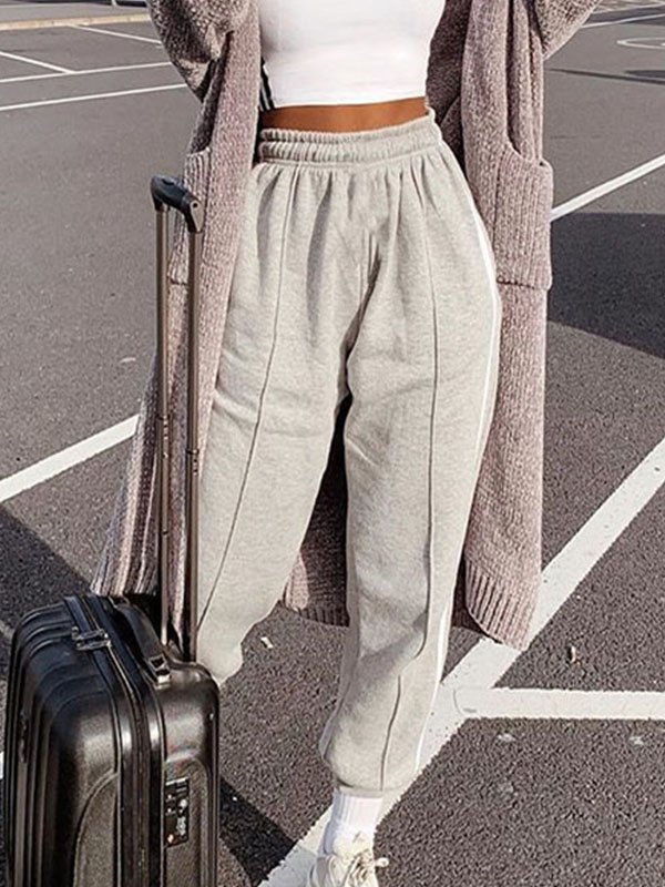 EMMIOL Ribbon Stitch High Waist Jogger Pants