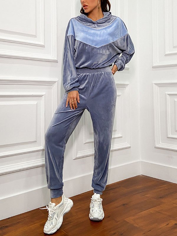 EMMIOL Color Block Velvet Tracksuit Two-Piece Outfit