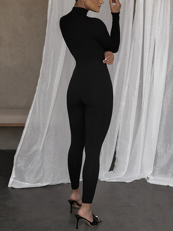 EMMIOL Solid Long Sleeve Bodycon Jumpsuit