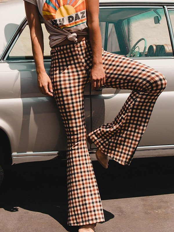 EMMIOL Plaid High Waist Flare Pants