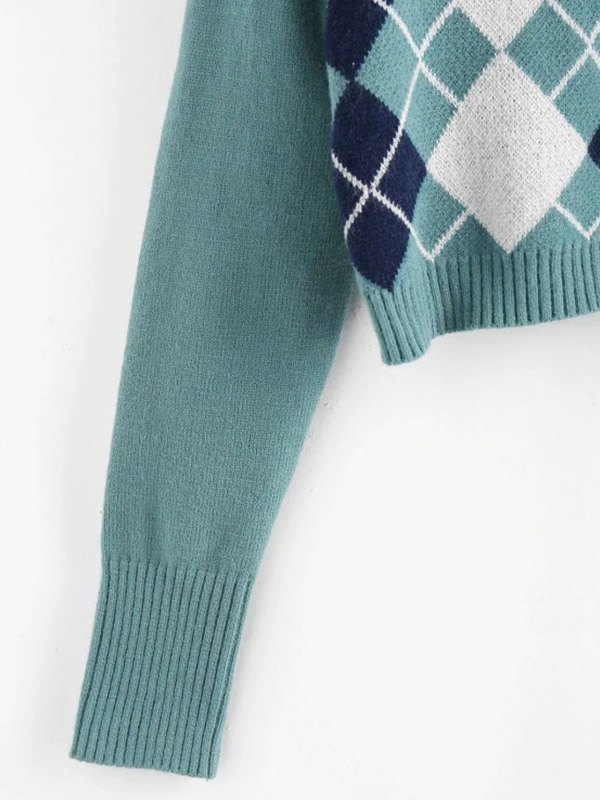 EMMIOL Argyle V Neck Crop Sweater
