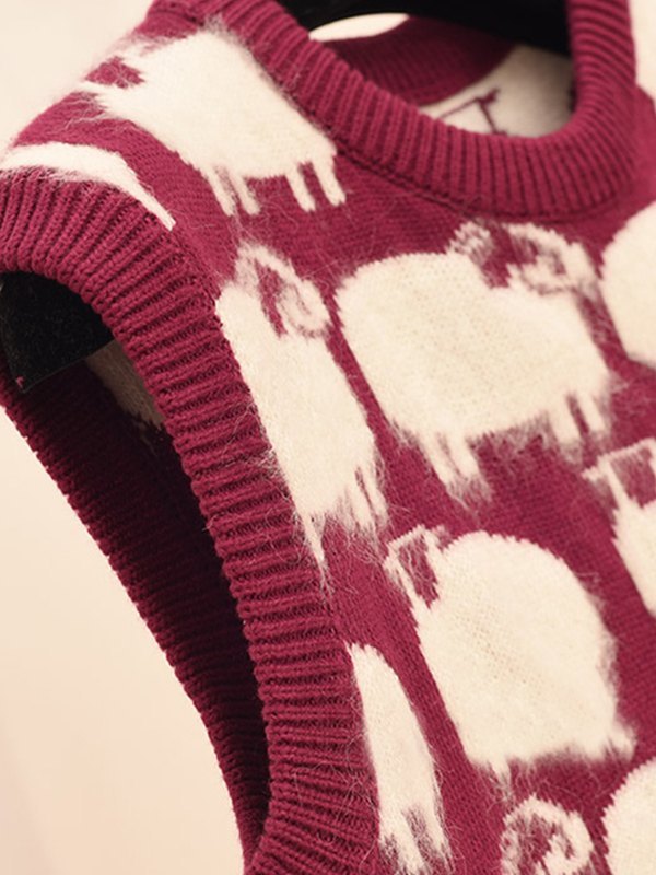 EMMIOL Sheep Jacquard Knit Sweater Vest