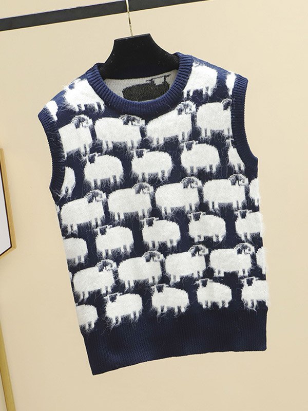 EMMIOL Sheep Jacquard Knit Sweater Vest