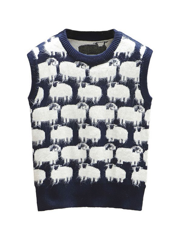 EMMIOL Sheep Jacquard Knit Sweater Vest