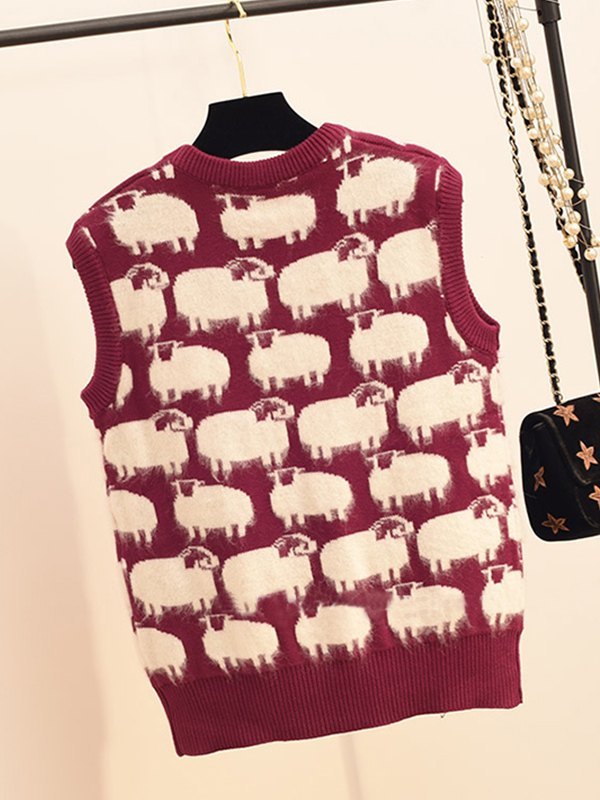 EMMIOL Sheep Jacquard Knit Sweater Vest