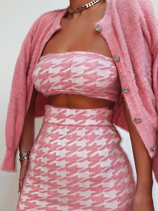 EMMIOL Top estilo camisola palabra de honor de pata de gallo