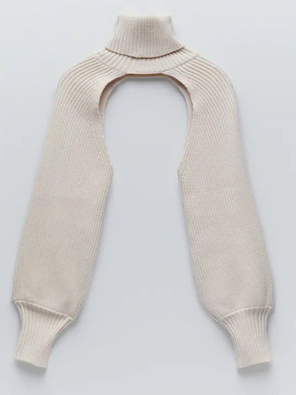 2020 Turtleneck Solid Arm Warmer Cropped Sweater Beige S In Sweaters