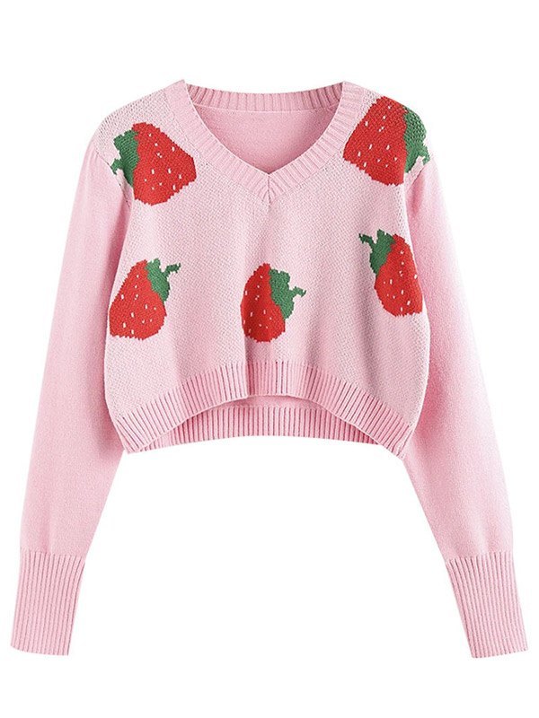 EMMIOL Suéter corto con estampado de fresa
