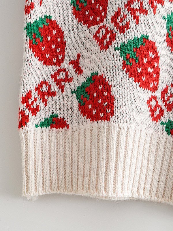 EMMIOL Strawberry Jacquard V Neck Sweater Vest