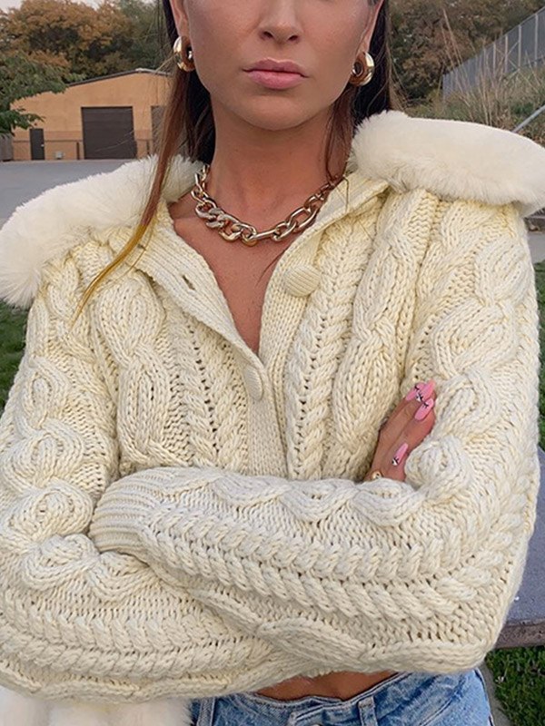 EMMIOL Cardigan con girocollo in pelliccia sintetica