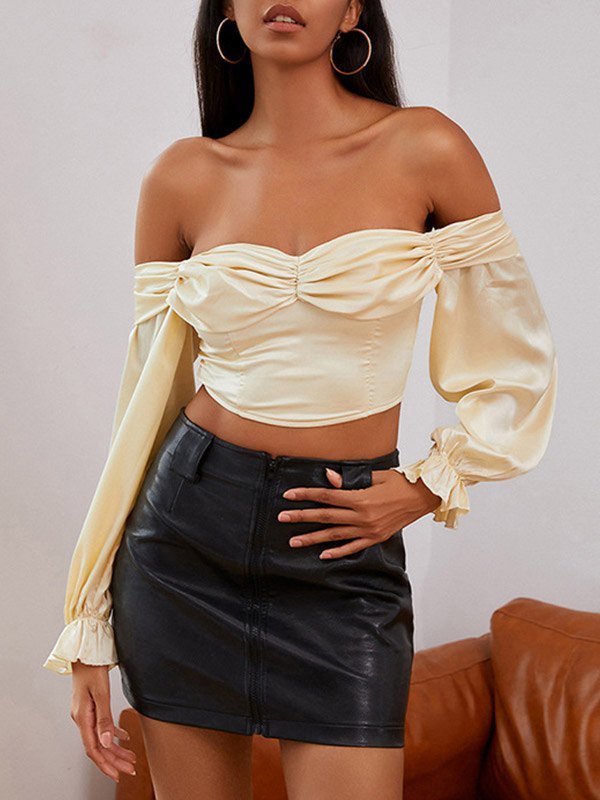 EMMIOL Blusa palabra de honor con pliegues