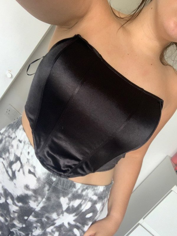 EMMIOL Samt Bandeau Schnürleib Bustier BH Einlage