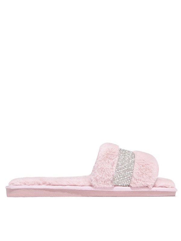 EMMIOL Rhinestone Fluff Flat Slippers