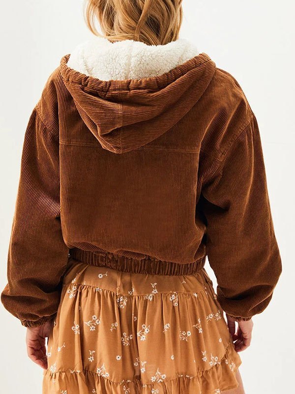 EMMIOL Chaqueta de pana con capucha y cremallera