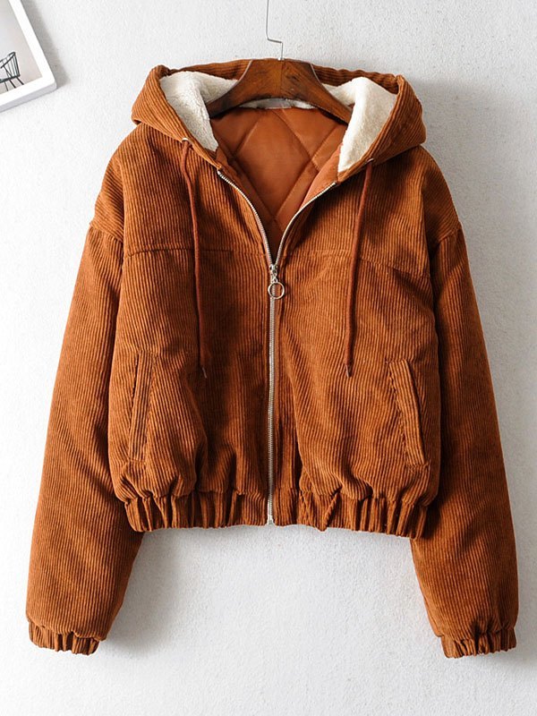EMMIOL Chaqueta de pana con capucha y cremallera