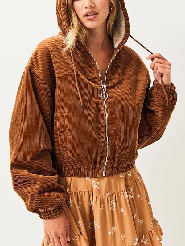 EMMIOL Chaqueta de pana con capucha y cremallera