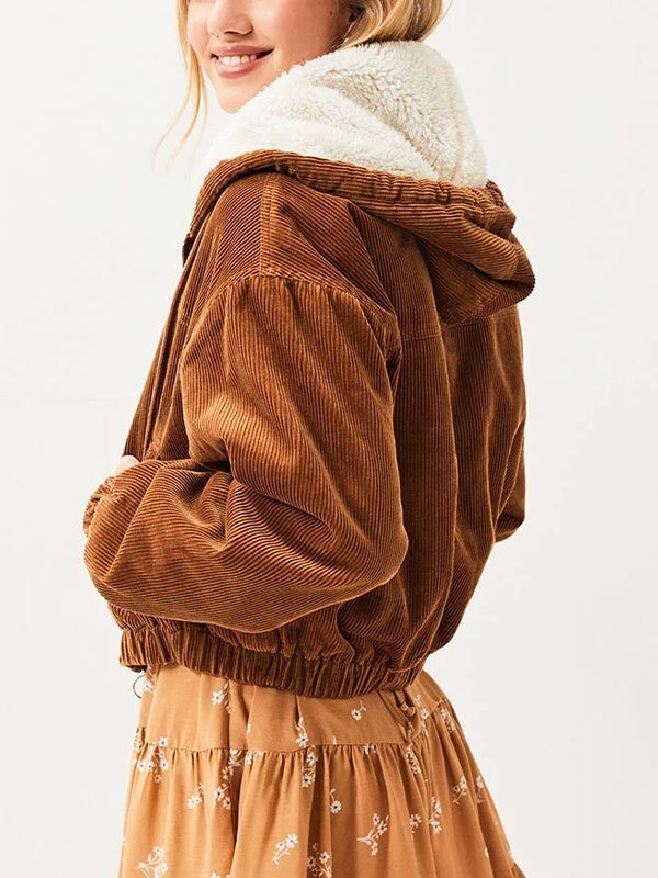 EMMIOL Chaqueta de pana con capucha y cremallera