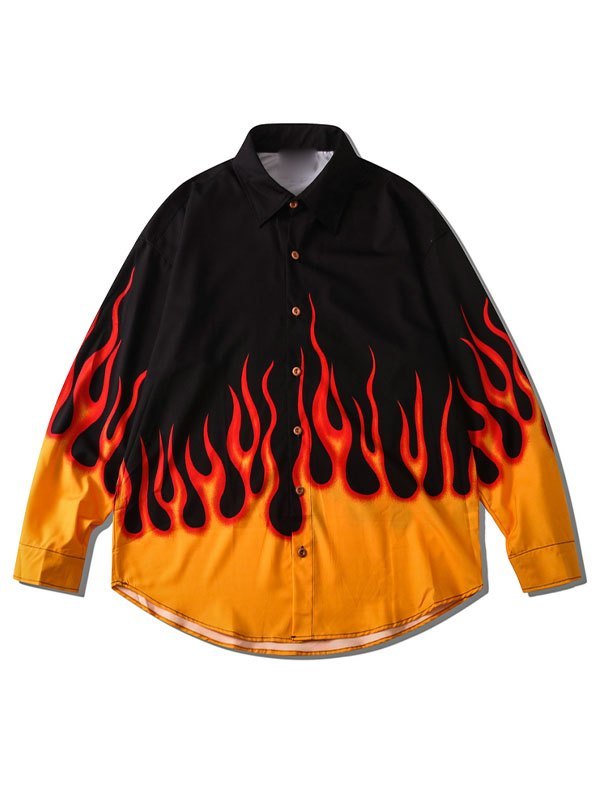 EMMIOL Herren Flame Print Button Up Shirt