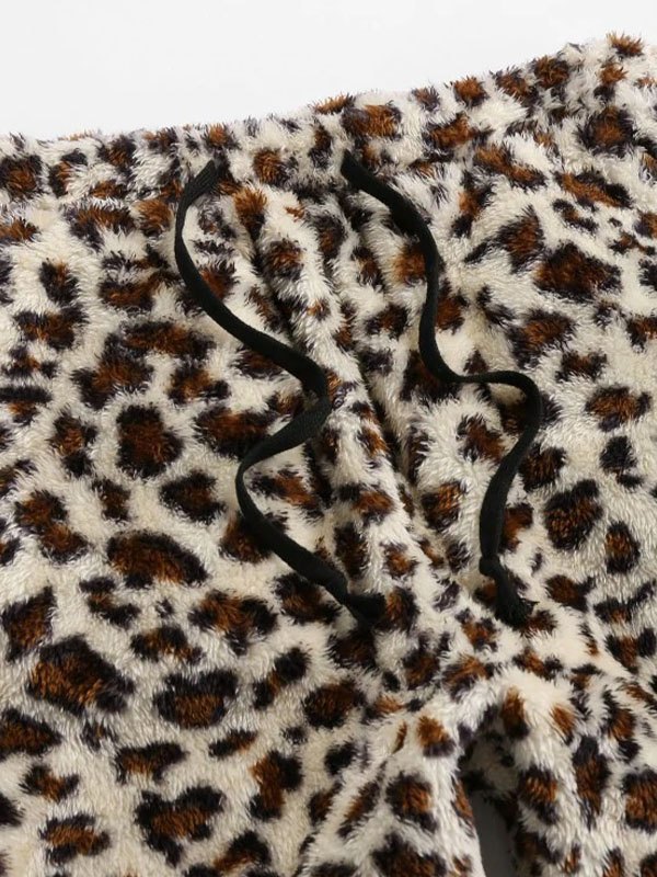 EMMIOL Pantalones de felpa con estampado de leopardo para hombre