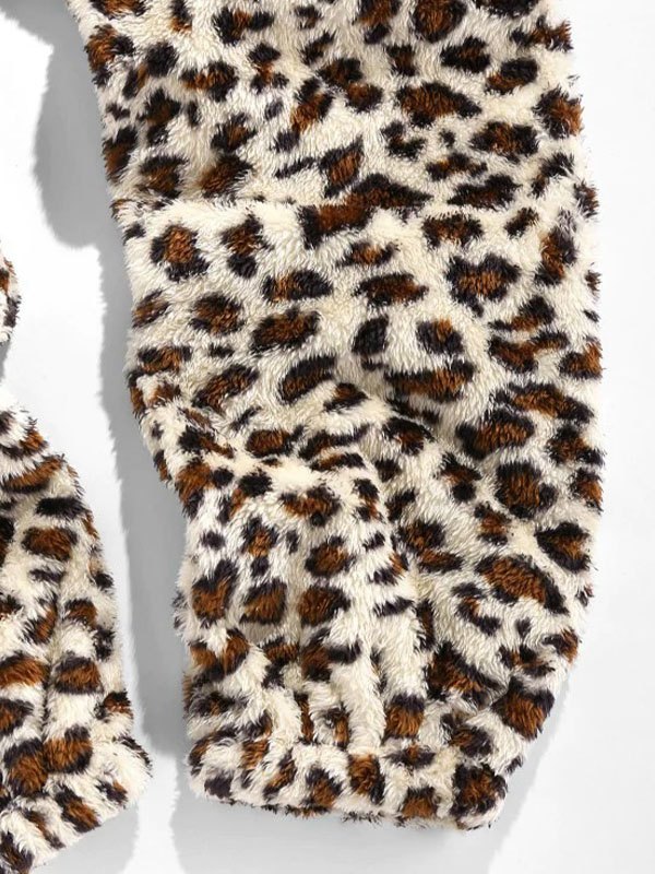 EMMIOL Pantalones de felpa con estampado de leopardo para hombre