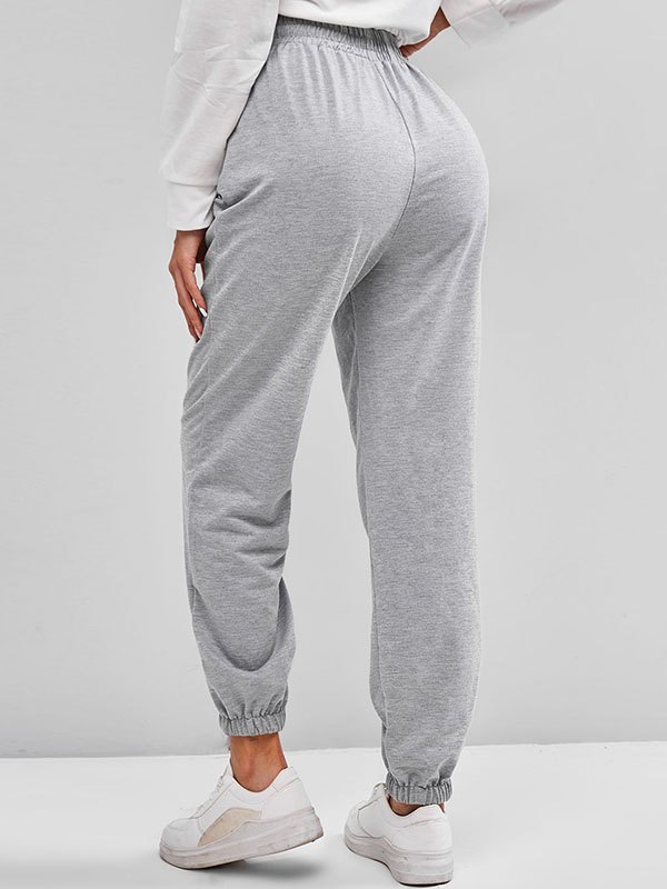 EMMIOL Pantalones joggers con estampado de mariposas y eslogan