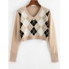 EMMIOL Argyle V Neck Crop Sweater