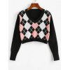 EMMIOL Argyle V Neck Crop Sweater