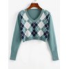 EMMIOL Argyle V Neck Crop Sweater