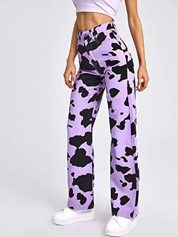 2022 Jeans boyfriend con stampa di mucca Viola M In Jeans boyfriend Online  Store. Best For Sale | Emmiol.com