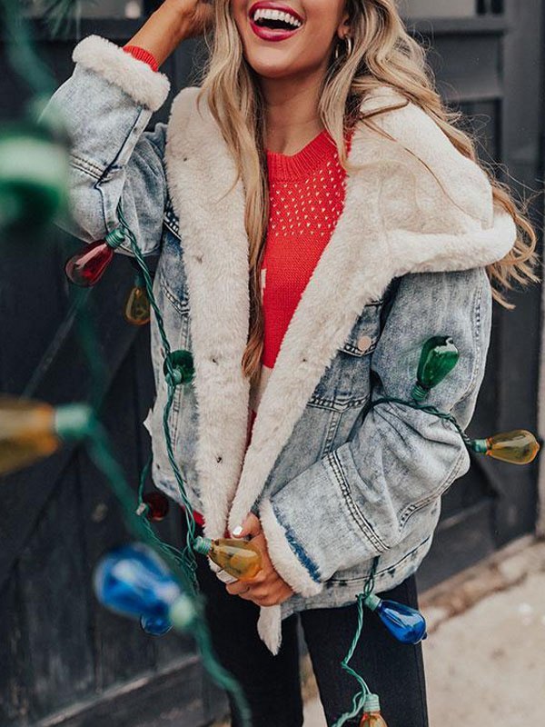 EMMIOL Jeansjacke mit Kunstpelzfutter