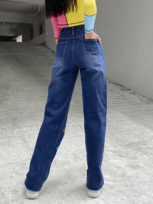 EMMIOL Heart Pattern High Waist Boyfriend Jeans