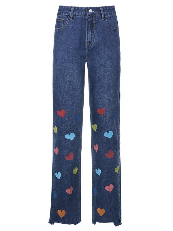 EMMIOL Heart Pattern High Waist Boyfriend Jeans