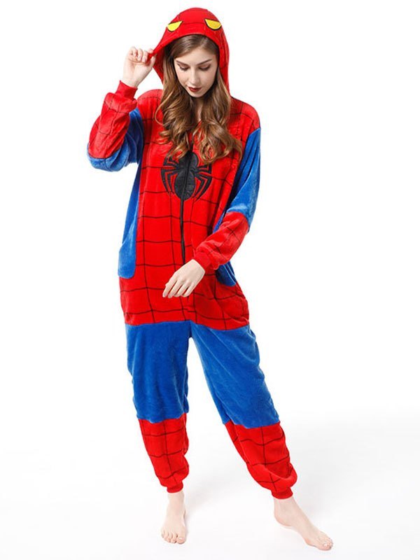 EMMIOL Tuta da salotto con cappuccio Spider Man in flanella