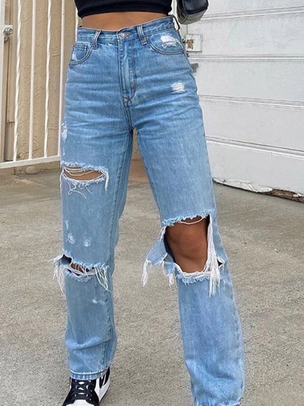 EMMIOL Ripped Straight Boyfriend Jeans