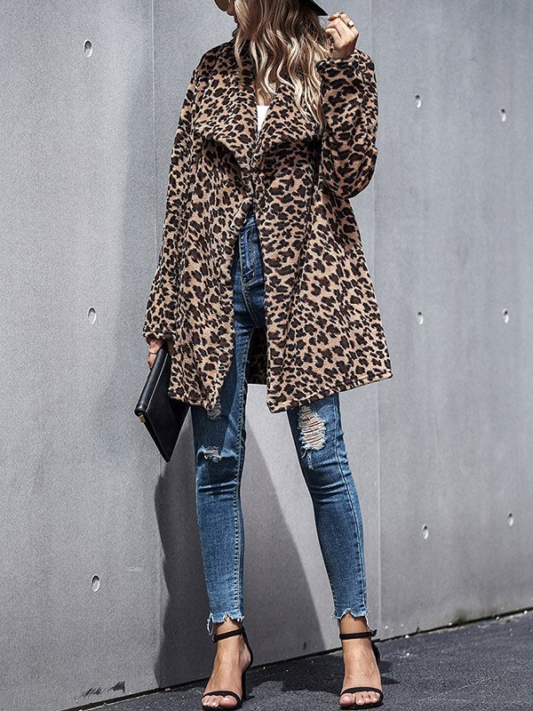 EMMIOL Abrigo largo difuso con estampado de leopardo