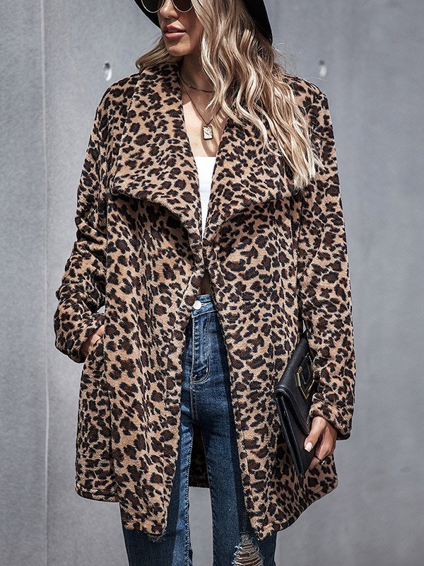 EMMIOL Abrigo largo difuso con estampado de leopardo