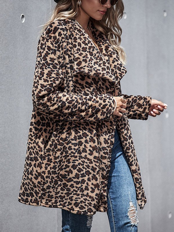 EMMIOL Abrigo largo difuso con estampado de leopardo