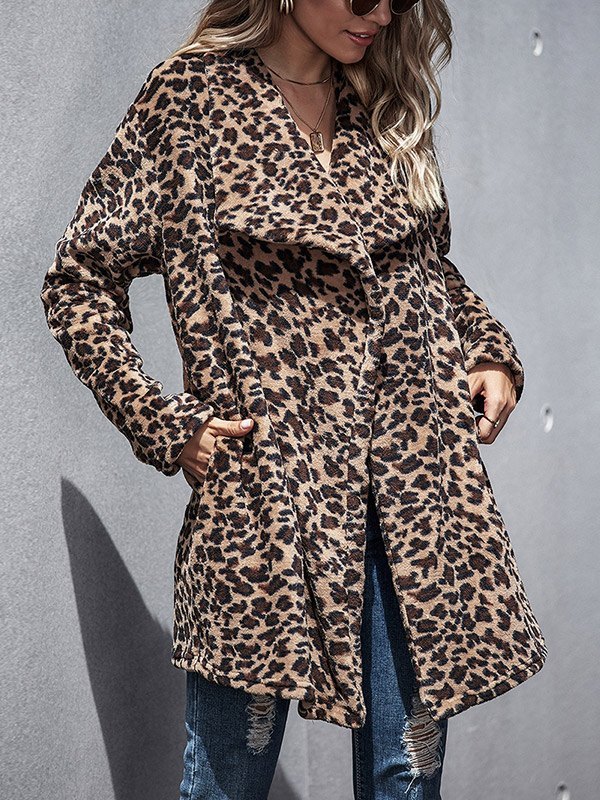 EMMIOL Abrigo largo difuso con estampado de leopardo