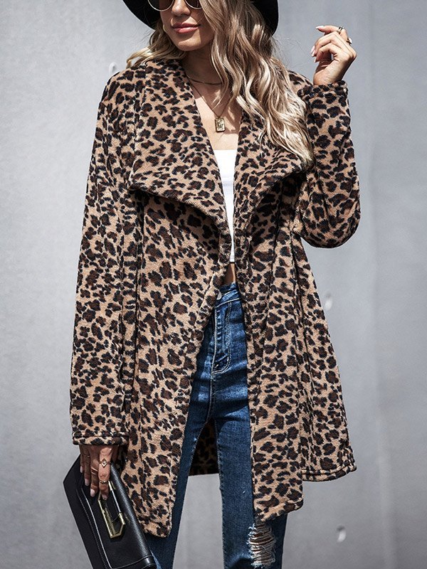 EMMIOL Abrigo largo difuso con estampado de leopardo