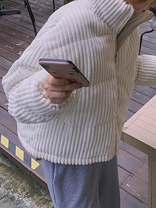 EMMIOL Zip Up Corduroy Puffer Jacket