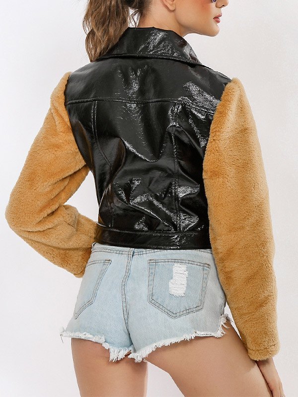 EMMIOL Chaqueta corta de cuero sintético con paneles difusos