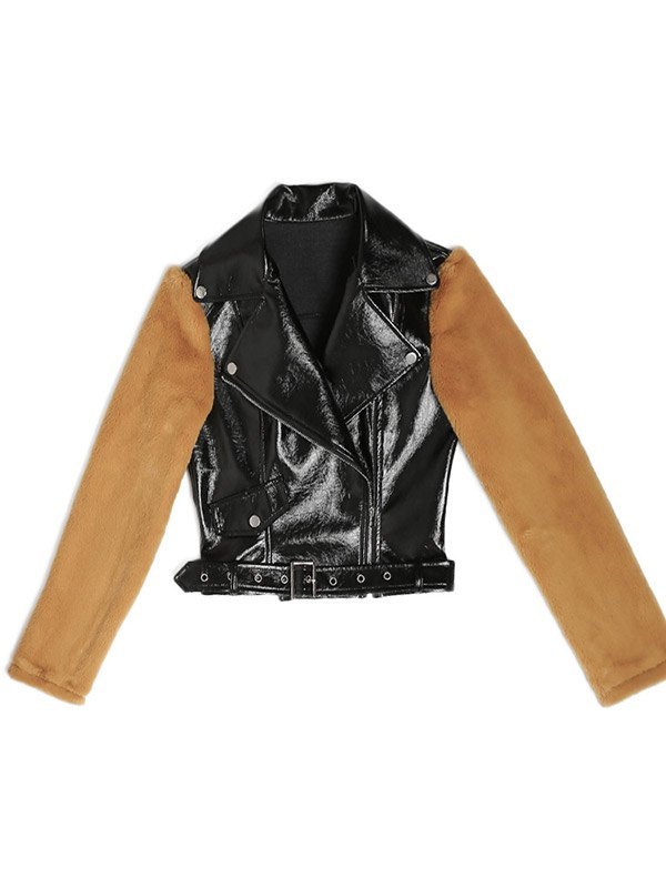 EMMIOL Chaqueta corta de cuero sintético con paneles difusos