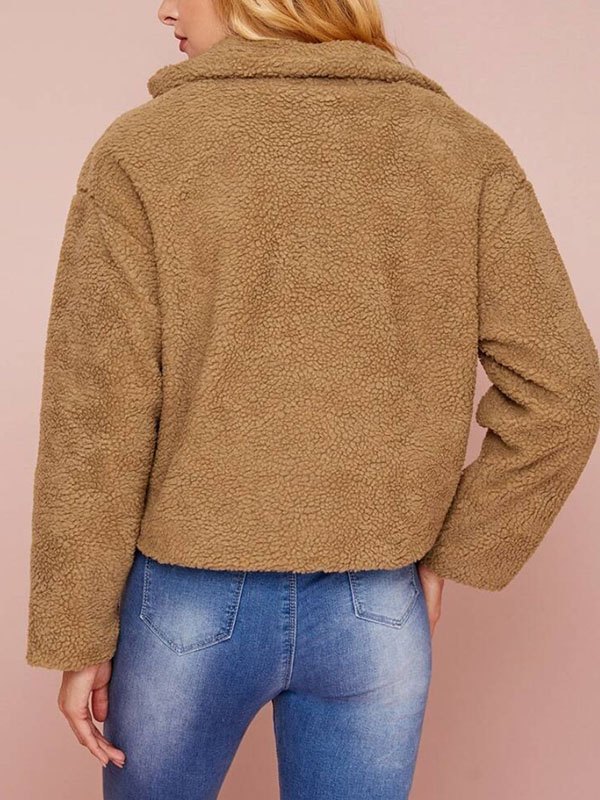 EMMIOL Chaqueta corta de felpa con bolsillo de cuero Pu