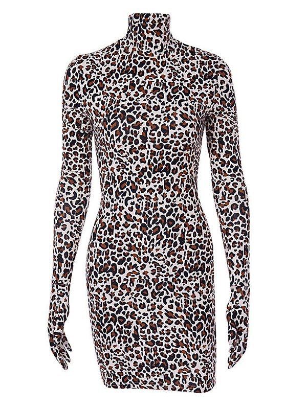 EMMIOL Bodycon Langarmkleid mit Leopardenmuster