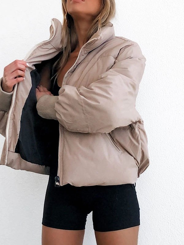 EMMIOL Chaqueta acolchada lisa con cremallera frontal