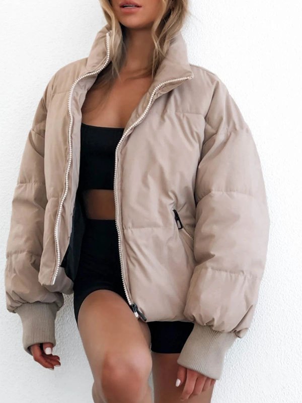 EMMIOL Chaqueta acolchada lisa con cremallera frontal